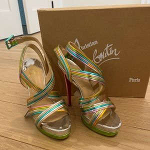 Christian Louboutin Meteorita 140 Sandals Nappa Laminato Rainbow Metallic 38